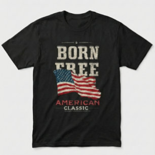 Born Free American Classic Patriotic USA Flag Blue T-Shirt