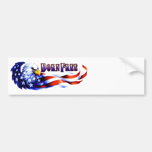 Born Free Bald Eagle And USA Flag Bumper Sticker (Front)