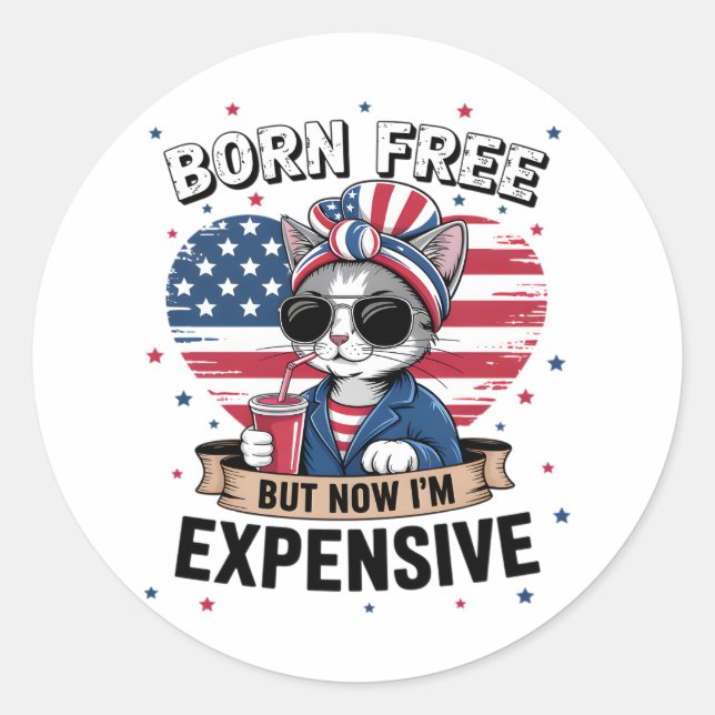 Born Free But Now I'm Expensive Funny Mum Bun Cat  Classic Round Sticker (Front)