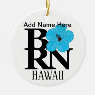 BORN Hawaii Blue Hibiscus Ceramic Ornament