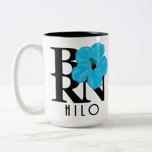 BORN Hilo Hawaii Blue Hibiscus 15oz Two-Tone Coffee Mug