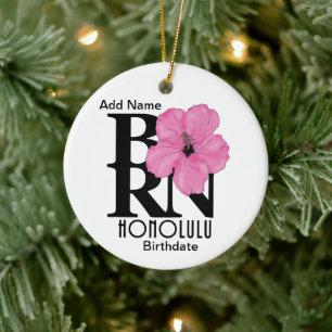 BORN Honolulu Pink Hibiscus Ceramic Ornament