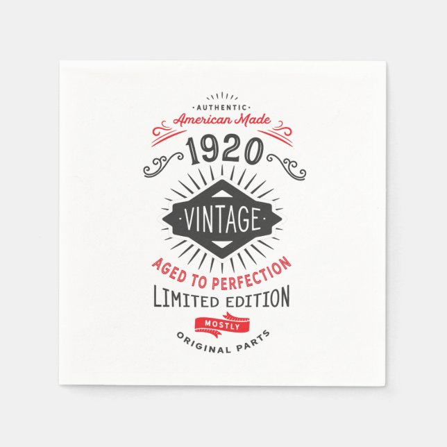 Born in 1920 Celebrating 100th Birthday in 2020. Napkin (Front)