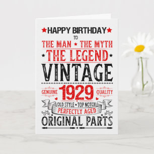 Born in 1929 Birthday the Man the Myth the Legend Card