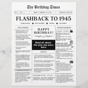 Born in 1945 Mock Newspaper black and white