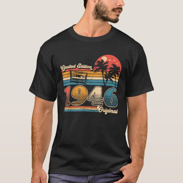 Born in 1946 Bday Retro Limited Edition Men Women T-Shirt (Front)