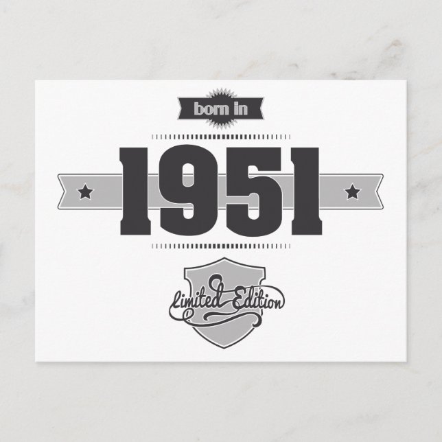 Born in 1951 (Dark&Lightgrey) Postcard (Front)