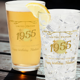 Born in 1955 70th birthday party drinks beer glass