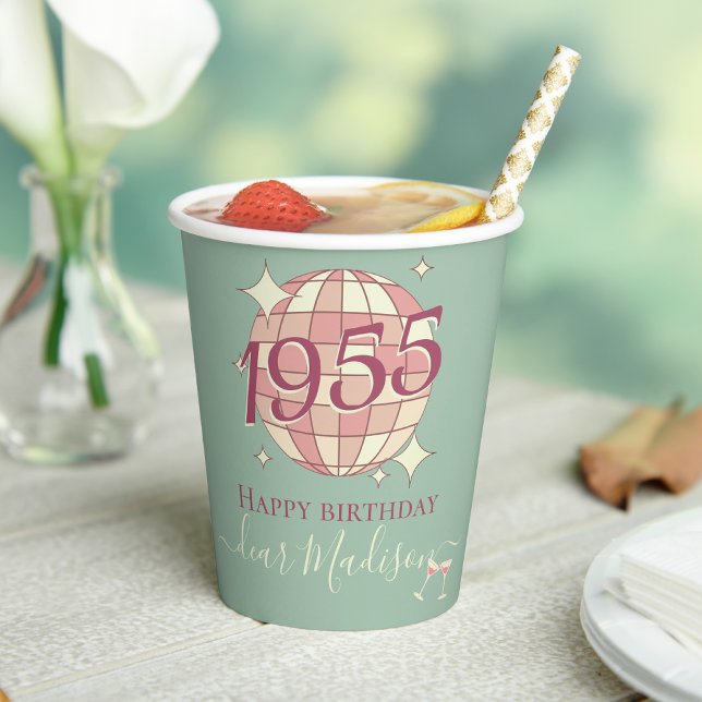 Born in 1955 70th birthday retro party decor paper cups (Creator Uploaded)