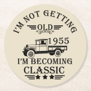Born in 1955 vintage birthday party round paper coaster