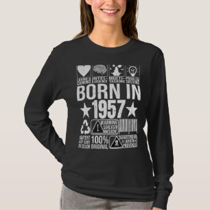 Born In 1957 Content Warning Label Barcode Birthda T-Shirt