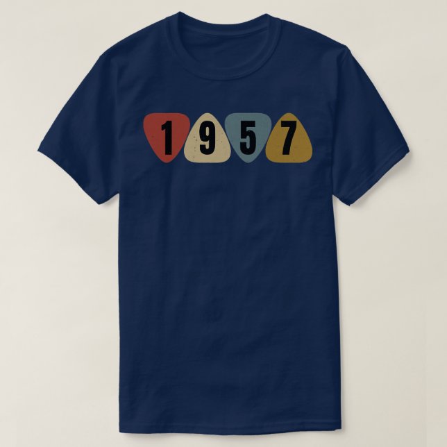 Born In 1957 Guitarist Guitar Pick Music Birthday  T-Shirt (Design Front)