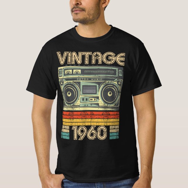 Born In 1960 Radio Retro, 1960 Birthday Gift T-Shirt (Front)