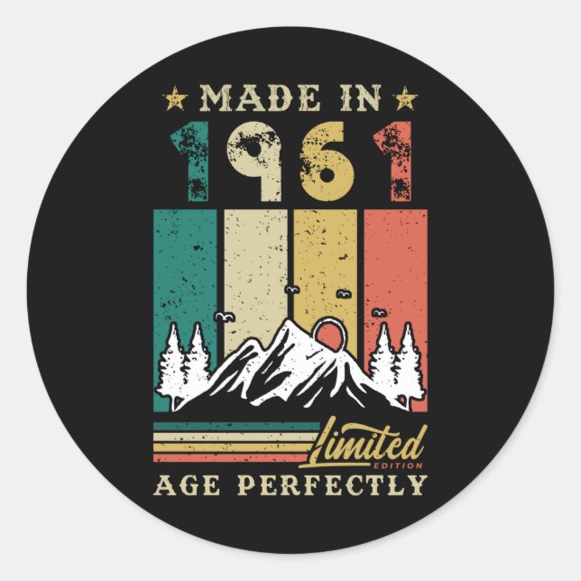 Born In 1961 Birthday Classic Round Sticker (Front)