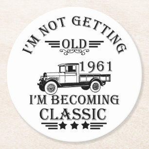 born in 1961 vintage birthday mens gift round paper coaster