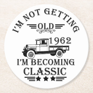 born in 1962 vintage birthday mens gift round paper coaster