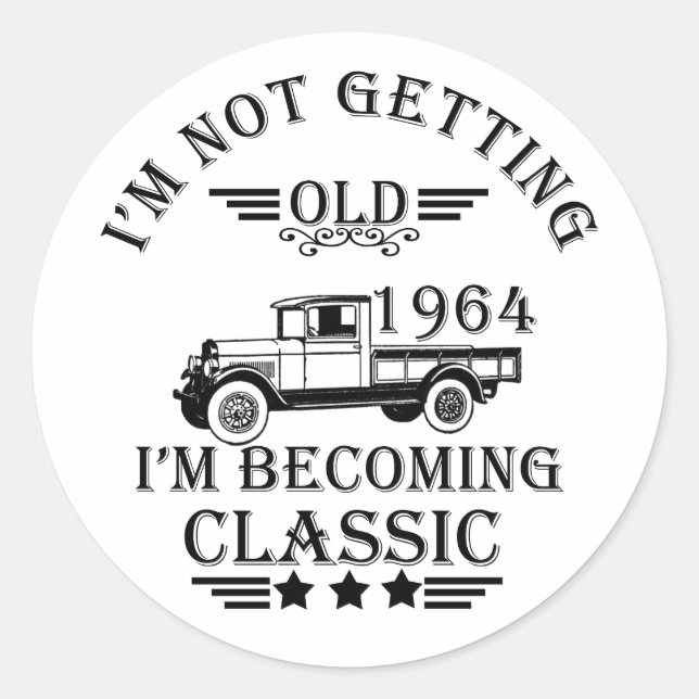 born in 1964 vintage birthday  classic round sticker (Front)