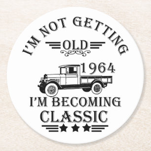 born in 1964 vintage birthday  round paper coaster