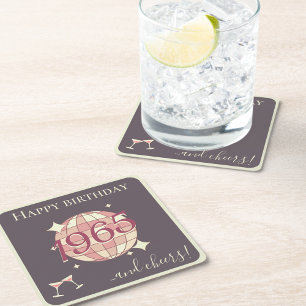Born in 1965 60th birthday cocktail party square paper coaster