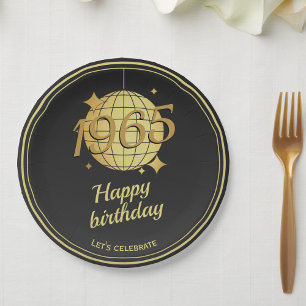 Born in 1965 60th birthday party black Paper Plate