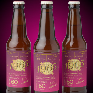 Born in 1965 60th birthday party pink beer Label