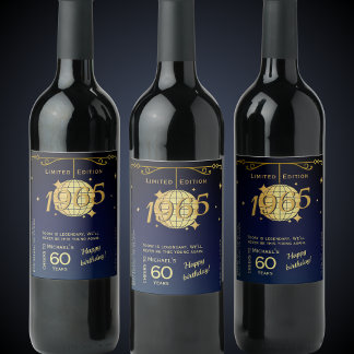 Born in 1965 60th birthday party wine bottle label
