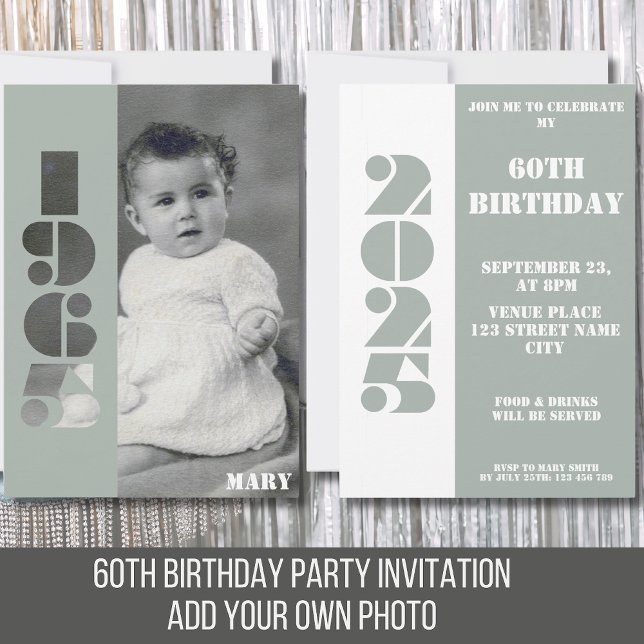 Born in 1965 photo 60th birthday party Invitation (Creator Uploaded)