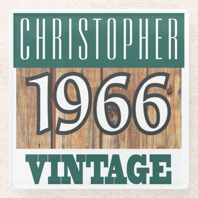 Born in 1966 Personalised Glass Coaster (Front)