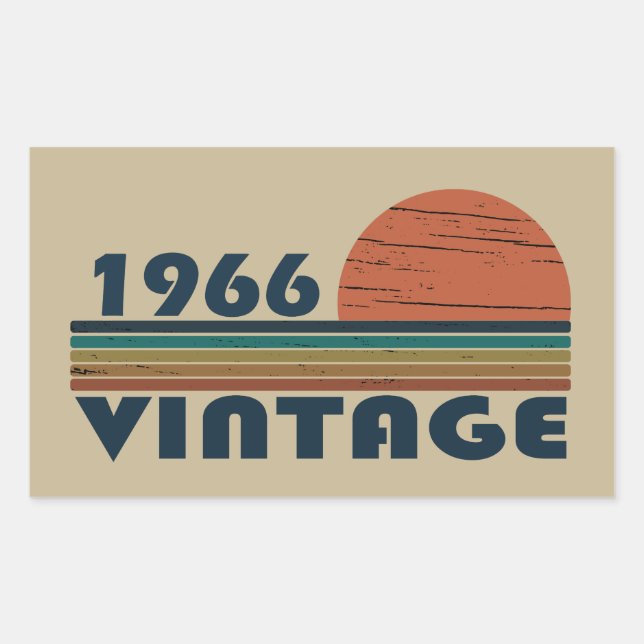 Born in 1966 vintage birthday rectangular sticker (Front)