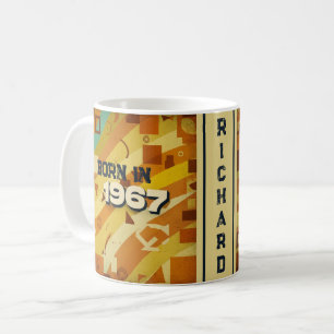 Born in 1967 Name Mug - 60s Retro Geometric Design