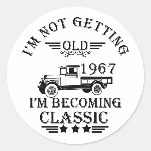 Born in 1967 vintage birthday mens gift classic round sticker (Front)