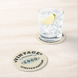 Born in 1969 vintage birthday gift round paper coaster
