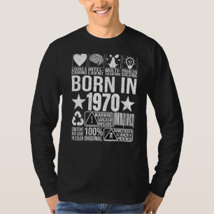 Born In 1970 Content Warning Label Barcode Birthda T-Shirt