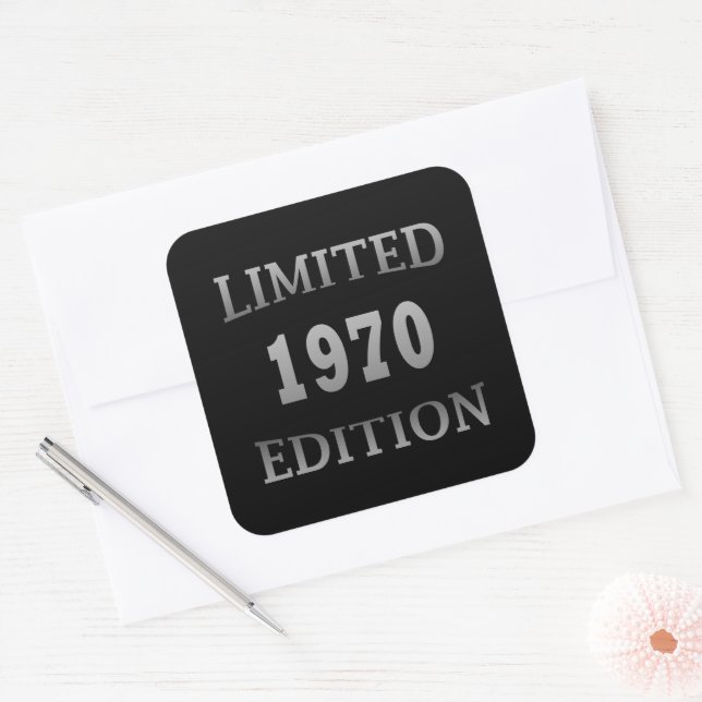 Born in 1970 limited edition birthday square sticker (Envelope)
