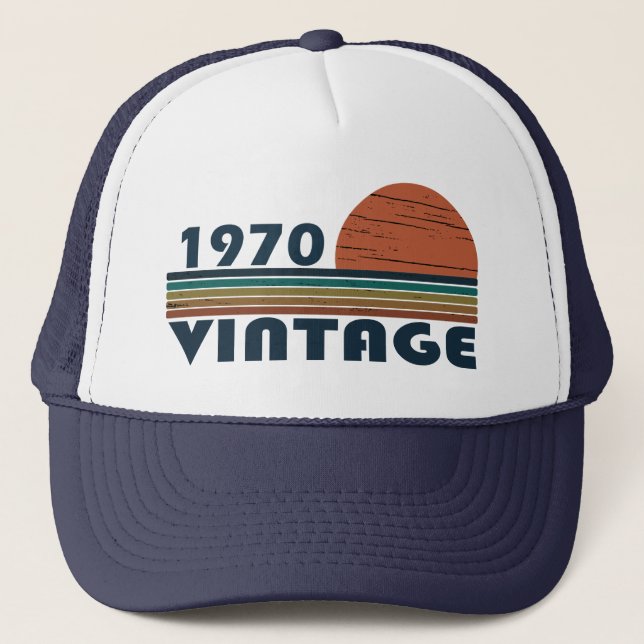 Born in 1970 vintage birthday gift trucker hat (Front)