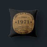 Born in 1971 vintage birthday cushion<br><div class="desc">You can add some originality with this limited edition, premium quality, and original, classy, retro, and vintage-looking birthday graphic design with a cool typography font. This is a great gift idea for men, women, husbands, wives, girlfriends, and boyfriends who will love this one-of-a-kind piece of art. Unique and funny holiday...</div>