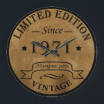 Born in 1971 vintage birthday large clock<br><div class="desc">You can add some originality with this limited edition, premium quality, and original, classy, retro, and vintage-looking birthday graphic design with a cool typography font. This is a great gift idea for men, women, husbands, wives, girlfriends, and boyfriends who will love this one-of-a-kind piece of art. Unique and funny holiday...</div>