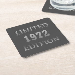 born in 1972 limited edition birthday square paper coaster