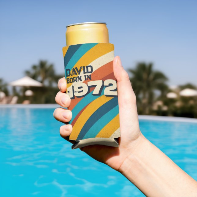 Born in 1972 Personalised Can Cooler - Retro 70s (In Situ Pool)