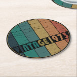 born in 1973 vintage birthday gift round paper coaster<br><div class="desc">You can add some originality to your wardrobe with this limited edition original sunset vintage retro-looking birthday design with awesome typography font lettering, it is a great gift idea for men, women, husband, wife girlfriend, and a boyfriend who will love this one-of-a-kind artwork. The best unique and funny holiday present...</div>