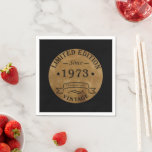 Born in 1973 vintage birthday napkin<br><div class="desc">You can add some originality with this limited edition, premium quality, and original, classy, retro, and vintage-looking birthday graphic design with a cool typography font. This is a great gift idea for men, women, husbands, wives, girlfriends, and boyfriends who will love this one-of-a-kind piece of art. Unique and funny holiday...</div>