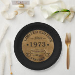 Born in 1973 vintage birthday paper plate<br><div class="desc">You can add some originality with this limited edition, premium quality, and original, classy, retro, and vintage-looking birthday graphic design with a cool typography font. This is a great gift idea for men, women, husbands, wives, girlfriends, and boyfriends who will love this one-of-a-kind piece of art. Unique and funny holiday...</div>