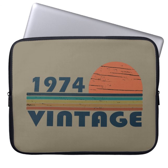Born in 1974 vintage 50th birthday gift laptop sleeve (Front)