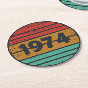 Born in 1974 vintage 50th birthday gift round paper coaster