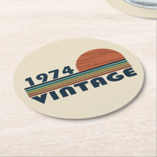 Born in 1974 vintage 50th birthday gift round paper coaster
