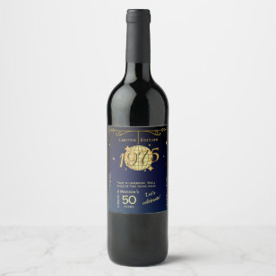 Born in 1975 50th birthday party blue wine Label