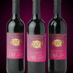 born in 1975 50th birthday party wine Label