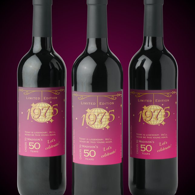 born in 1975 50th birthday party wine Label (Creator Uploaded)