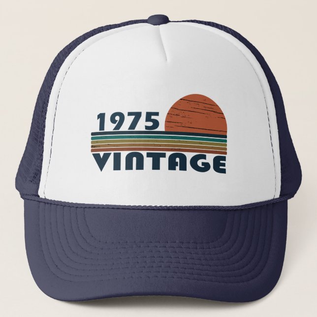 Born in 1975 classic sunset trucker hat (Front)