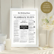 Born in 1975 Mock Newspaper black and white